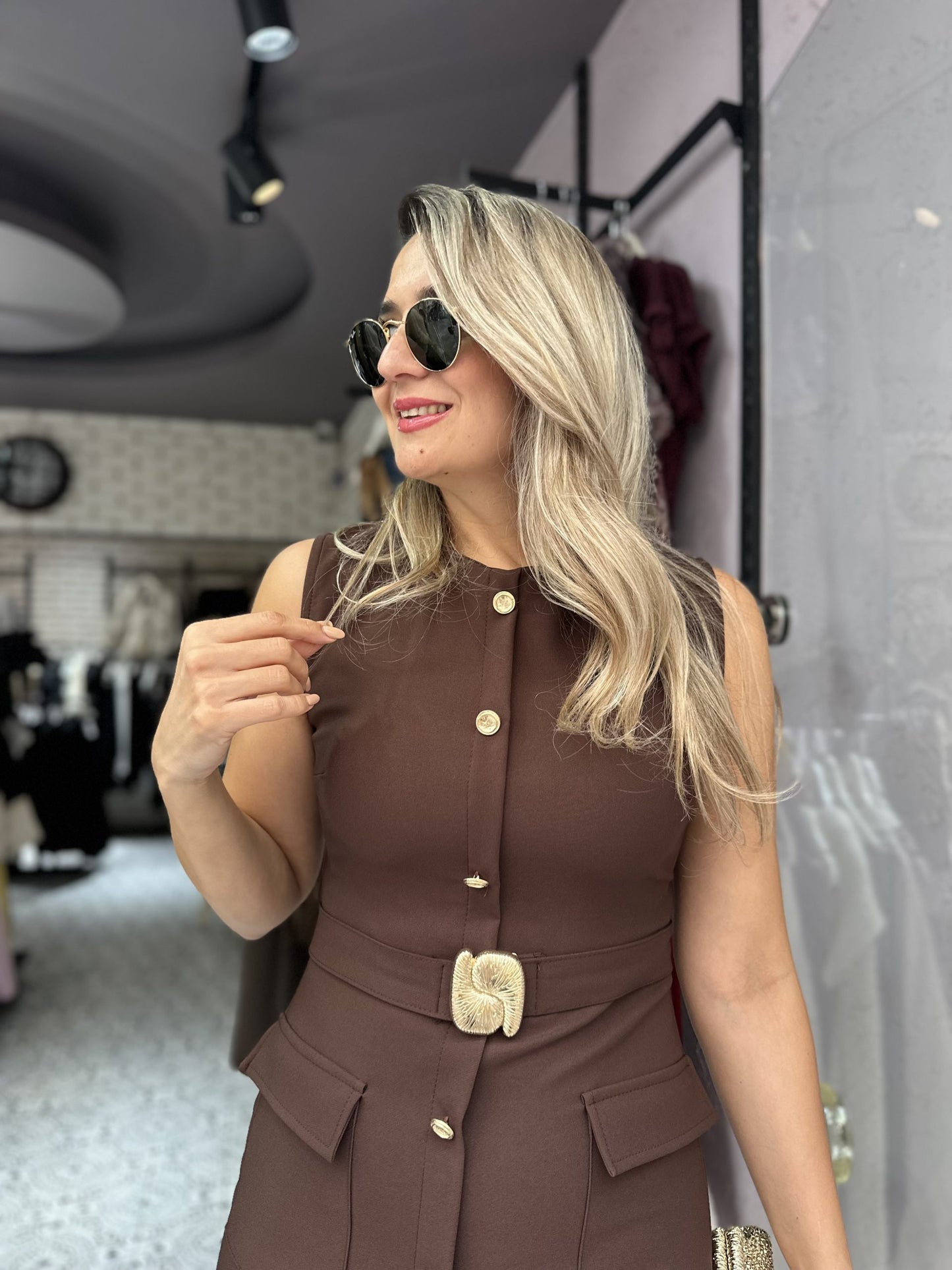 THE CHOCOLATE SIGNATURE BELTED MIDI DRESS