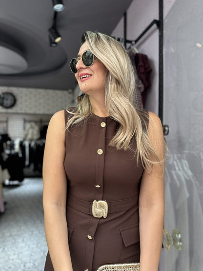 THE CHOCOLATE SIGNATURE BELTED MIDI DRESS