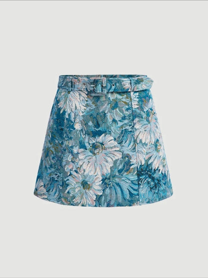 SHEIN MOD Floral Print Belted Skirt - ZEBrand
