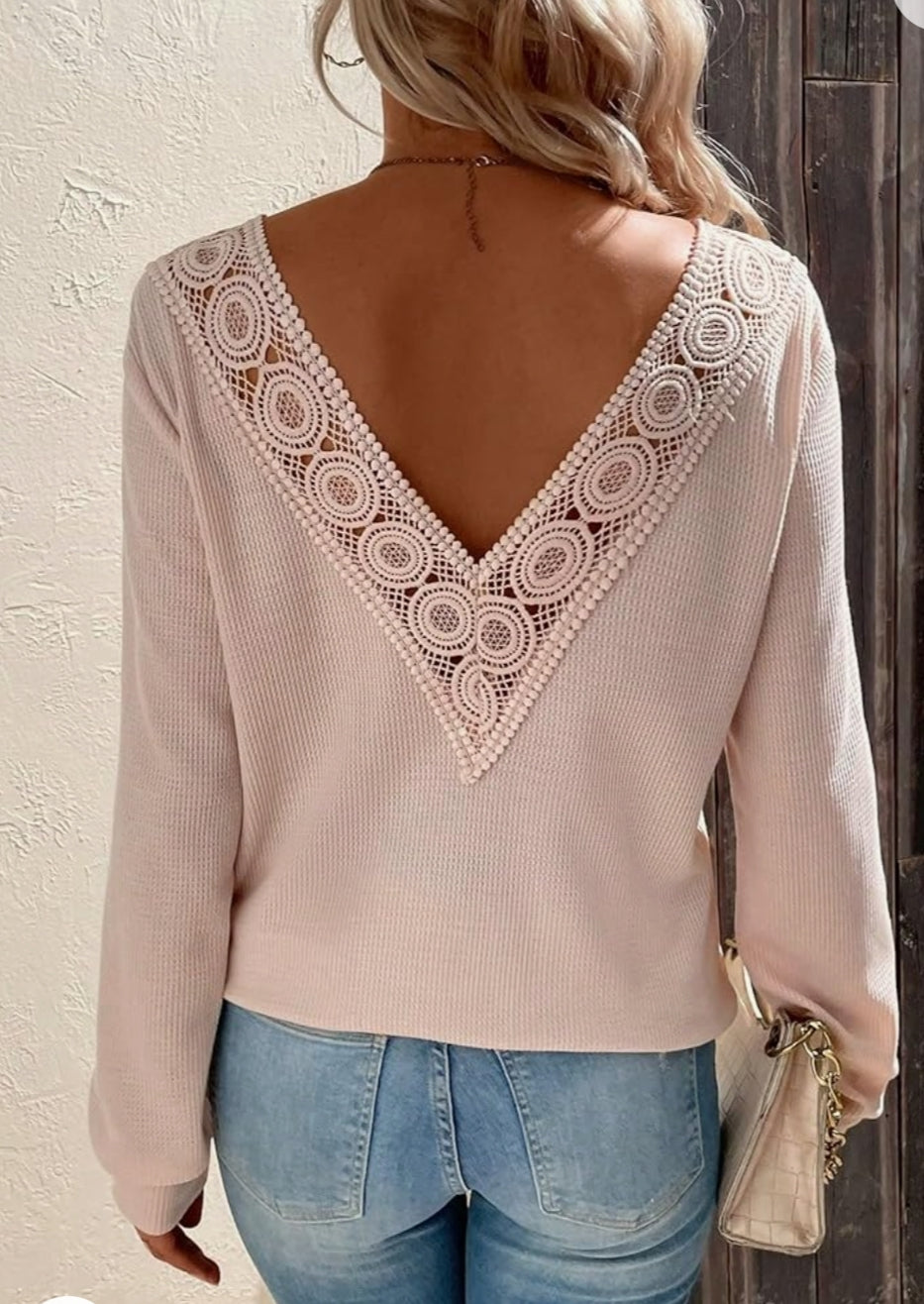 Women's Guipure Lace V Back Pullover - ZEBrand