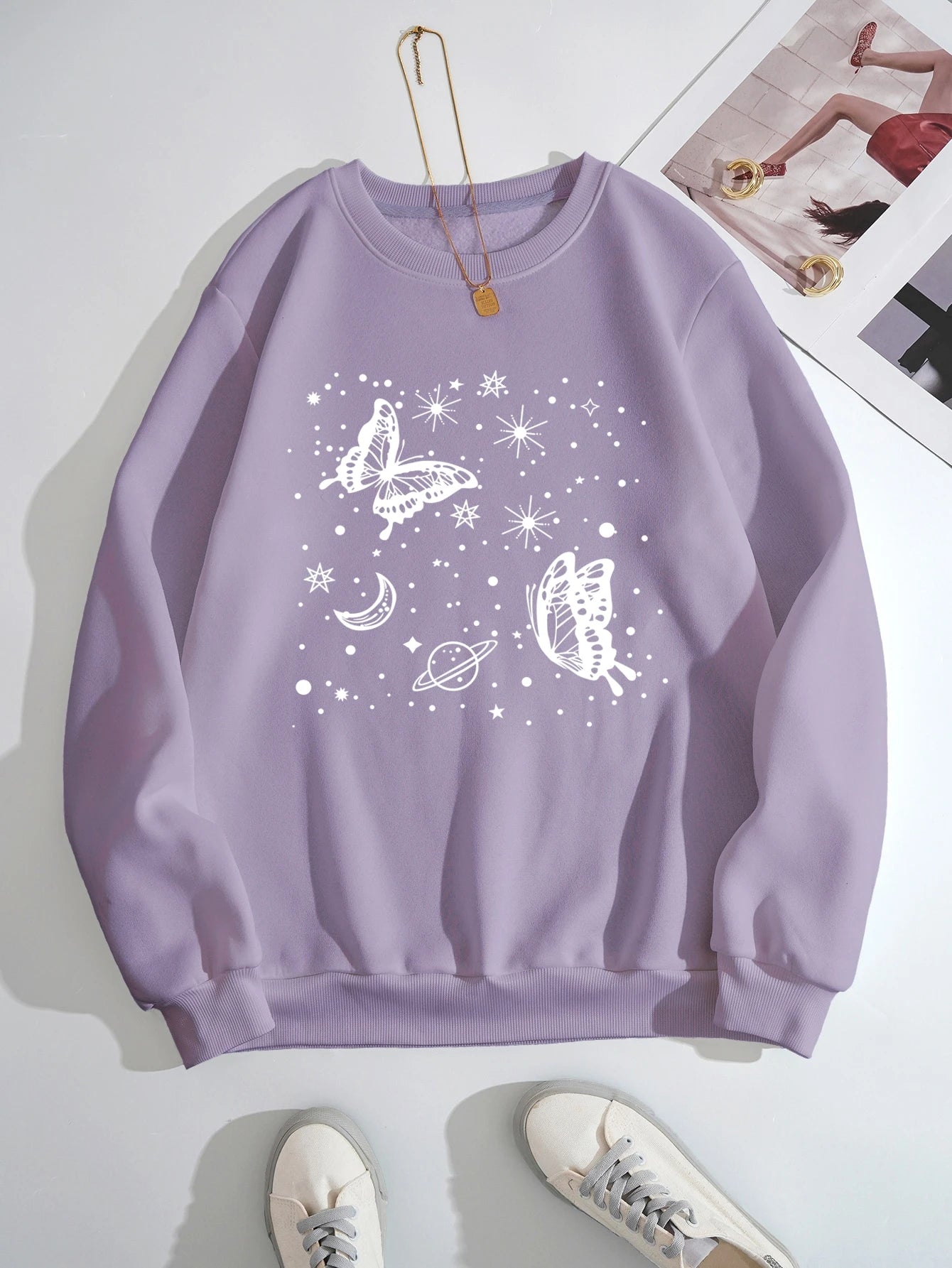 INAWLY Butterfly & Galaxy Thermal Sweatshirt