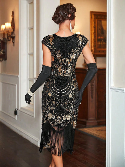 VINTAGE 1920s SEQUIN & FRINGE DRESS