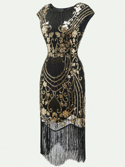 VINTAGE 1920s SEQUIN & FRINGE DRESS