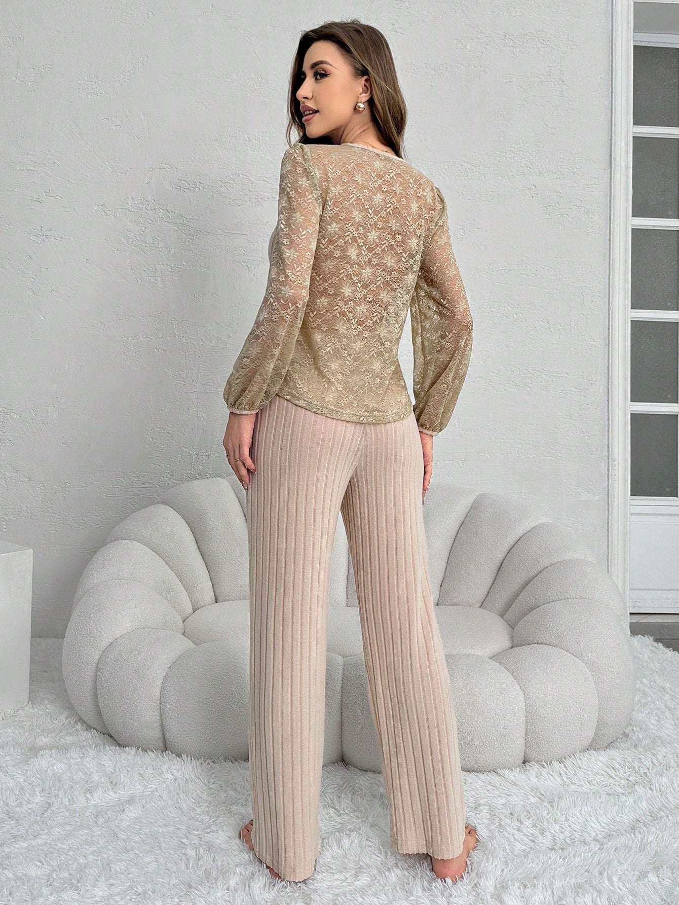 SHEIN Lace Splicing Sleepwear Set