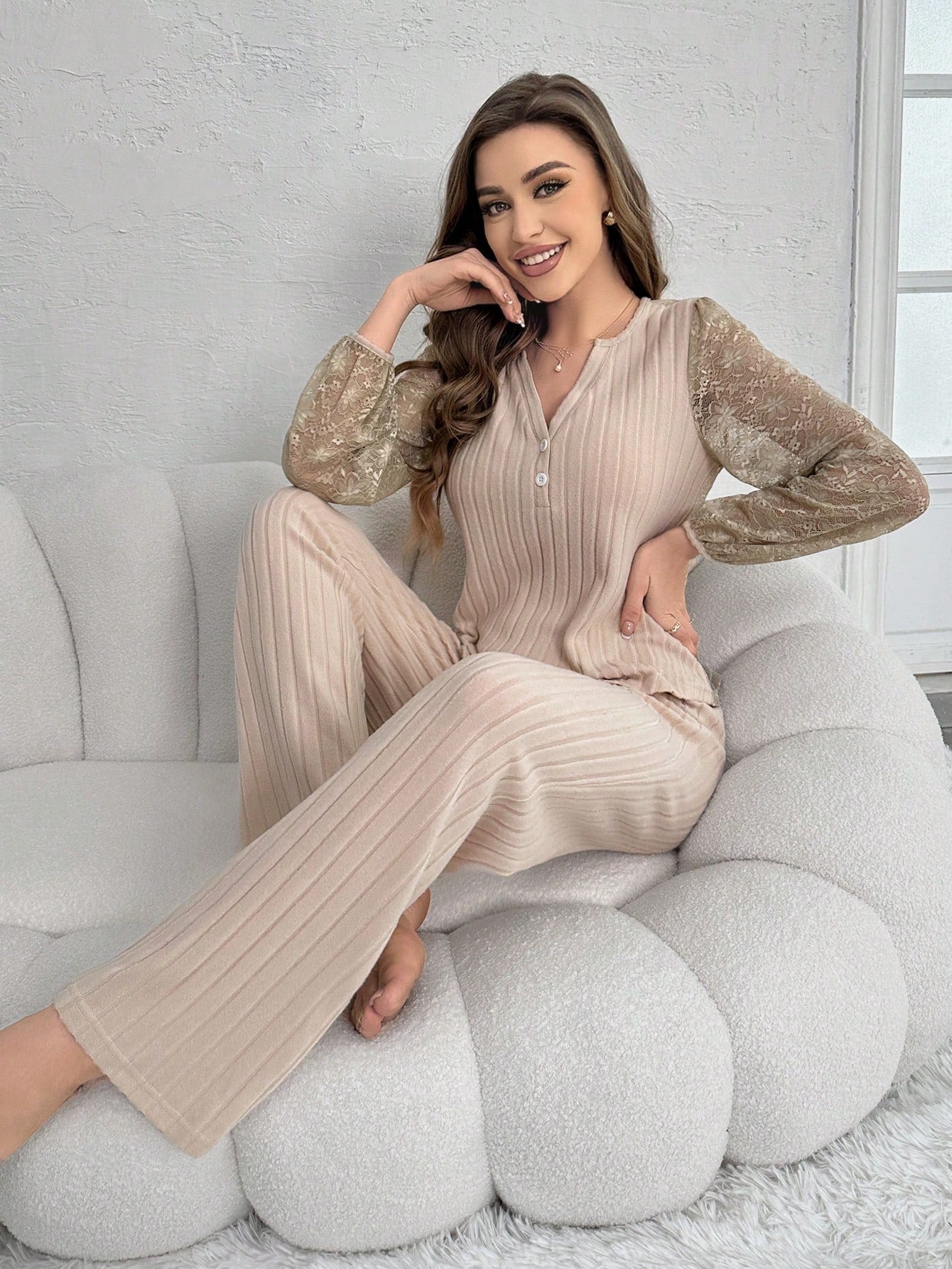SHEIN Lace Splicing Sleepwear Set