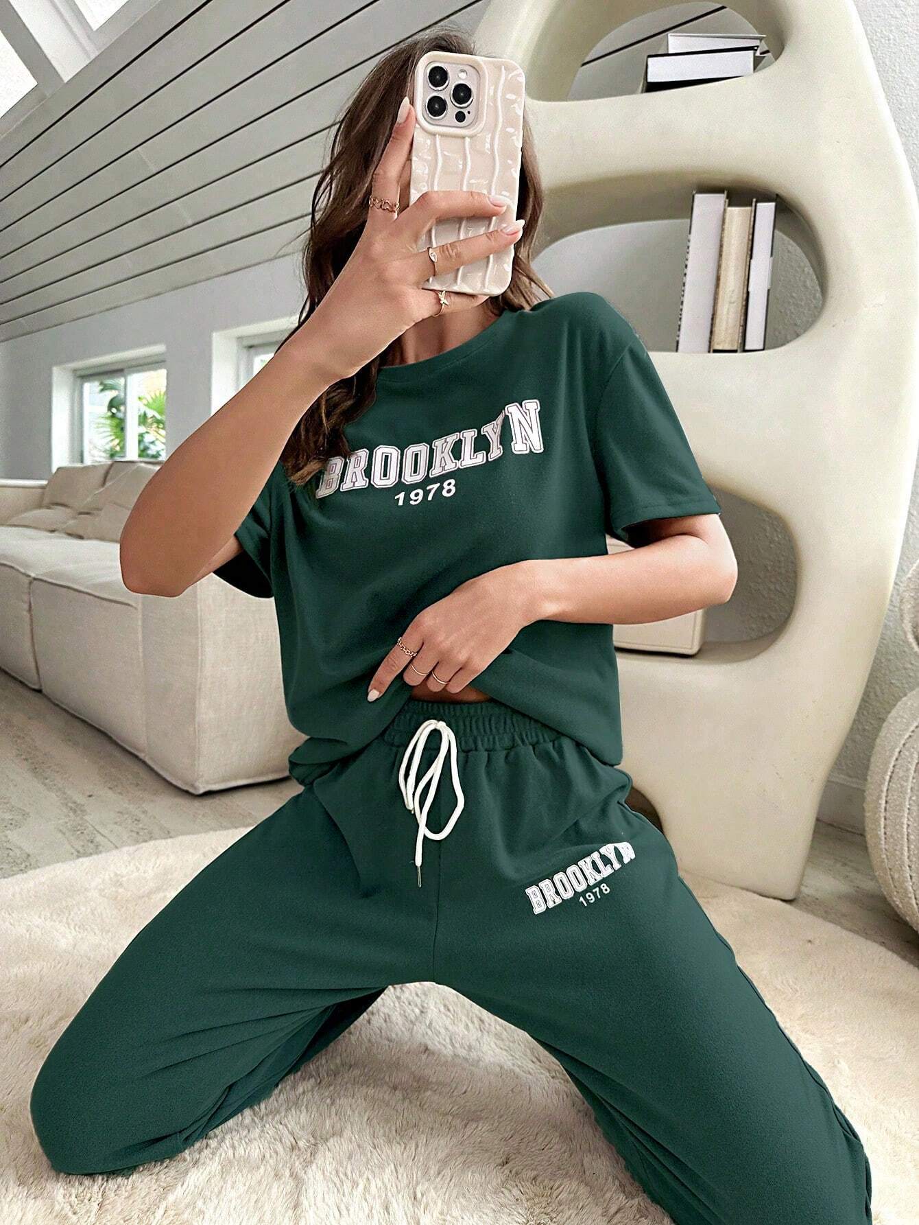 SHEIN Letter Graphic Tee & Jogger Set
