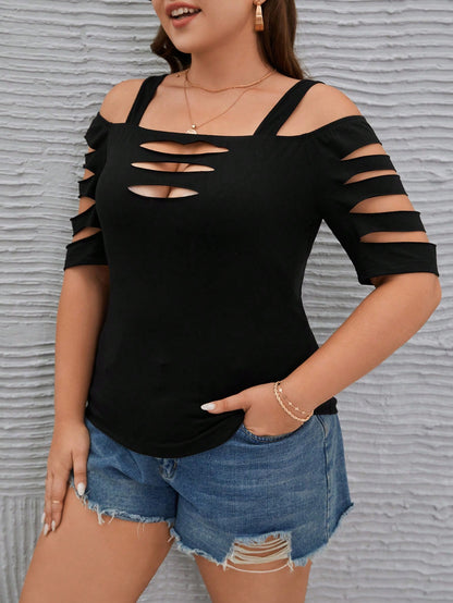Plus Cold Shoulder Cut Out Tee