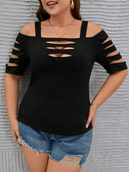 Plus Cold Shoulder Cut Out Tee