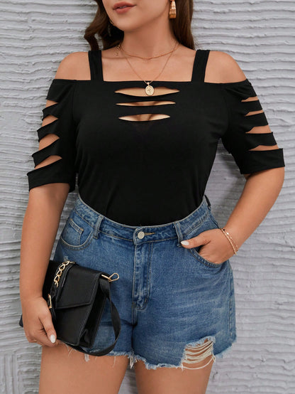 Plus Cold Shoulder Cut Out Tee