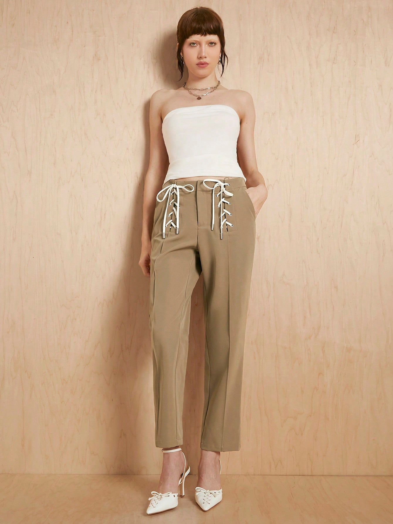 Shein Lace-Up Straight-Leg Pants