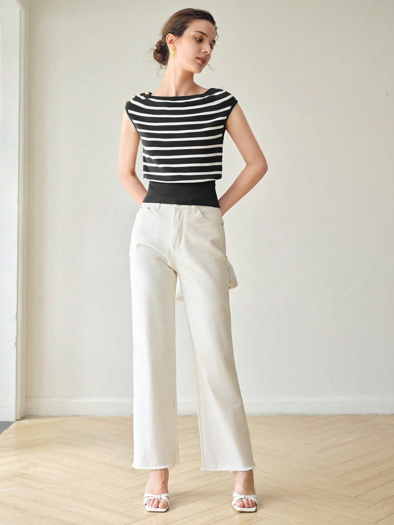 SHEIN MOTF Premium Striped Boat Neck Knit Top