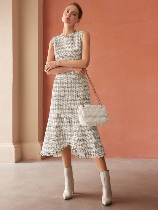 SHEIN MOTF Premium Tweed Raw Hem Dress