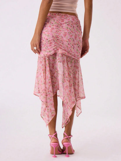 SHEIN MUSERA Chiffon Floral Midi Skirt Designed by MUSERA