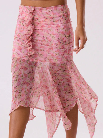 SHEIN MUSERA Chiffon Floral Midi Skirt Designed by MUSERA