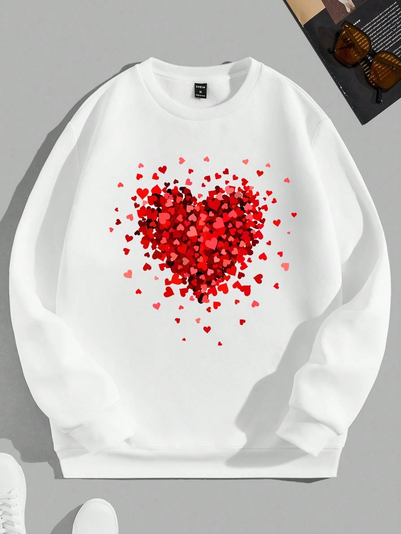 SHEIN Heart Print Oversized Sweatshirt
