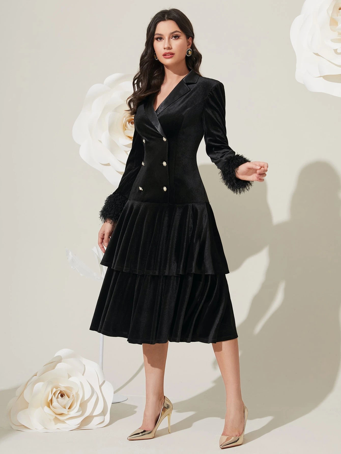 Modelyn Double Breasted Velvet Party Dress