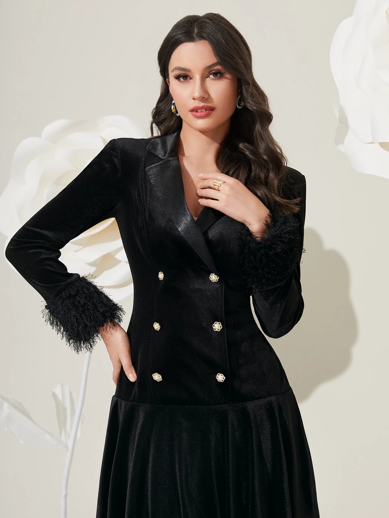 Modelyn Double Breasted Velvet Party Dress