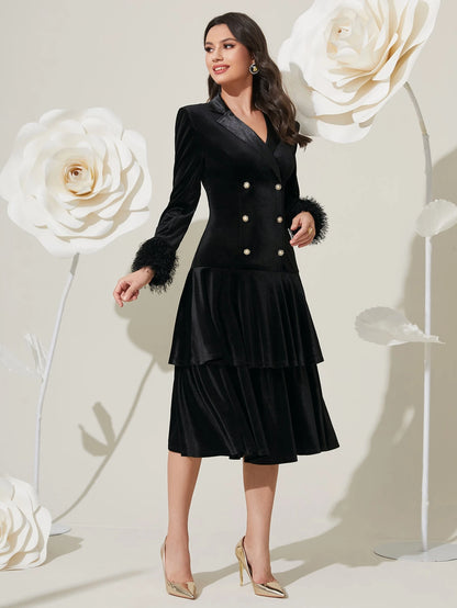 Modelyn Double Breasted Velvet Party Dress