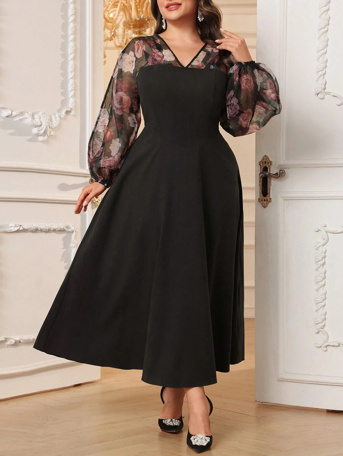 SHEIN MODELYN BUTTERFLY PRINT PATCHWORK DRESS