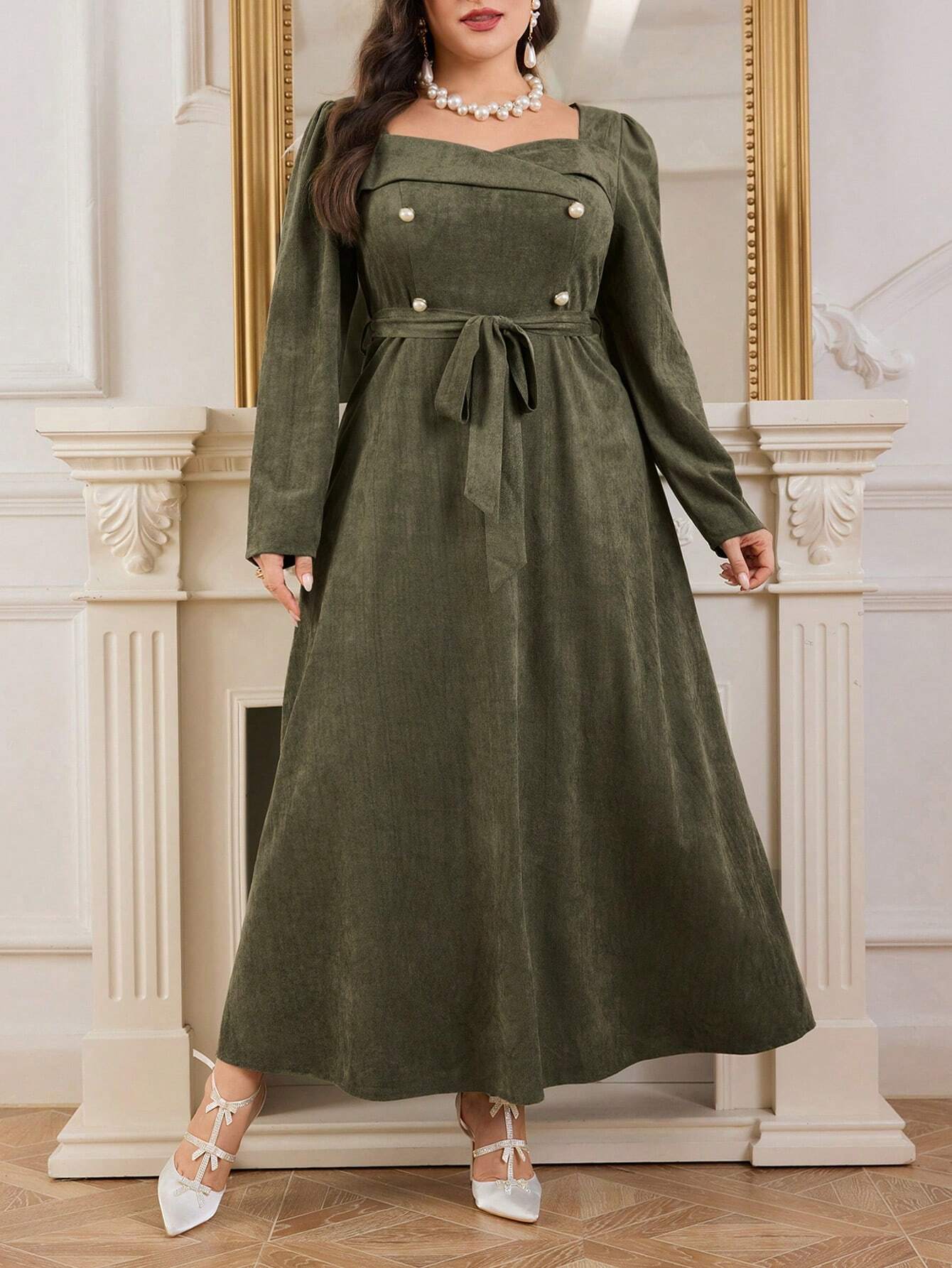 Modelyn Plus Size Sweetheart Belted Evening Dress