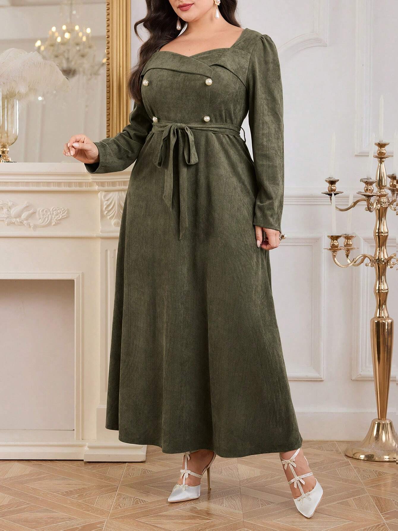 Modelyn Plus Size Sweetheart Belted Evening Dress