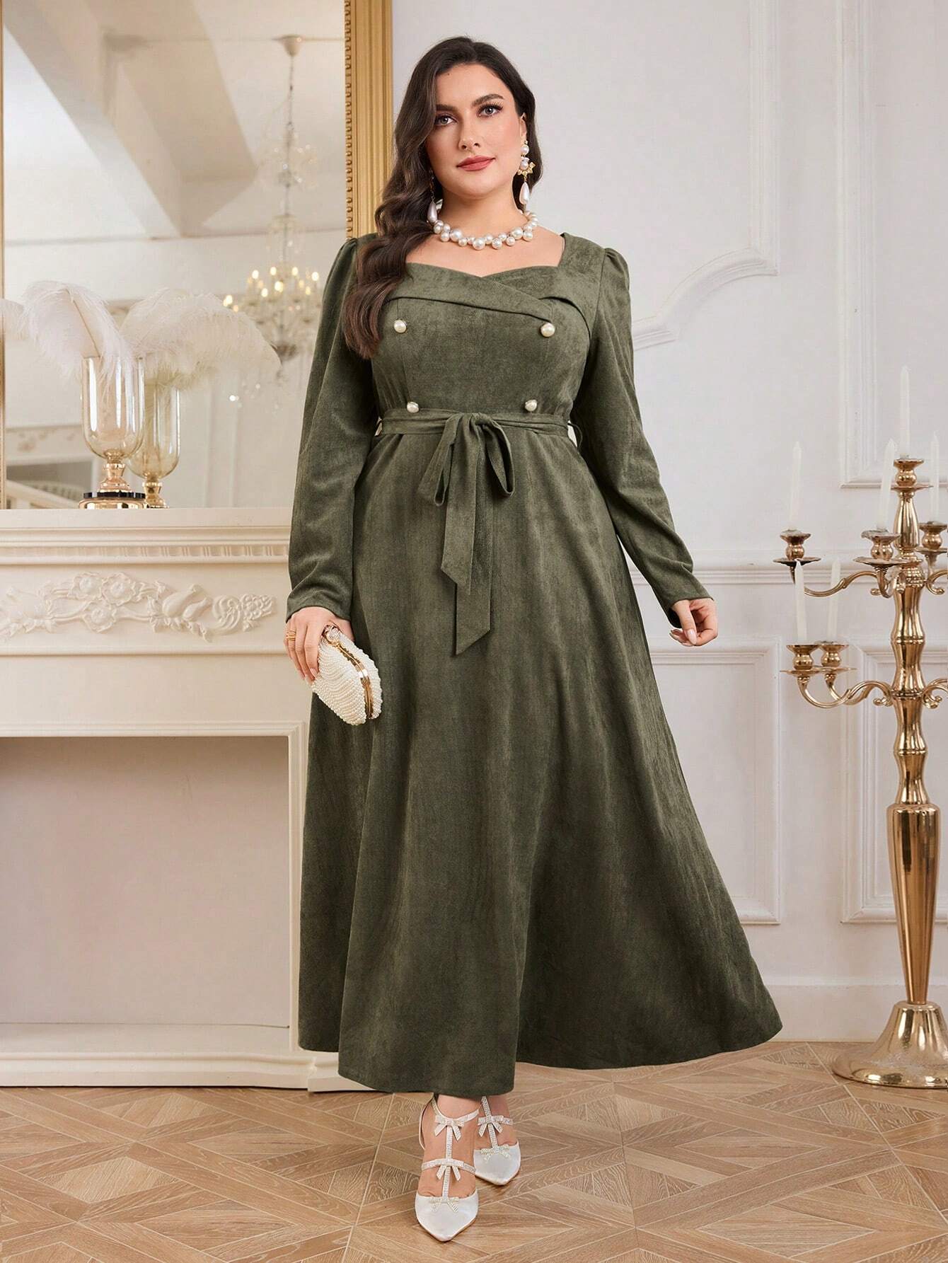 Modelyn Plus Size Sweetheart Belted Evening Dress