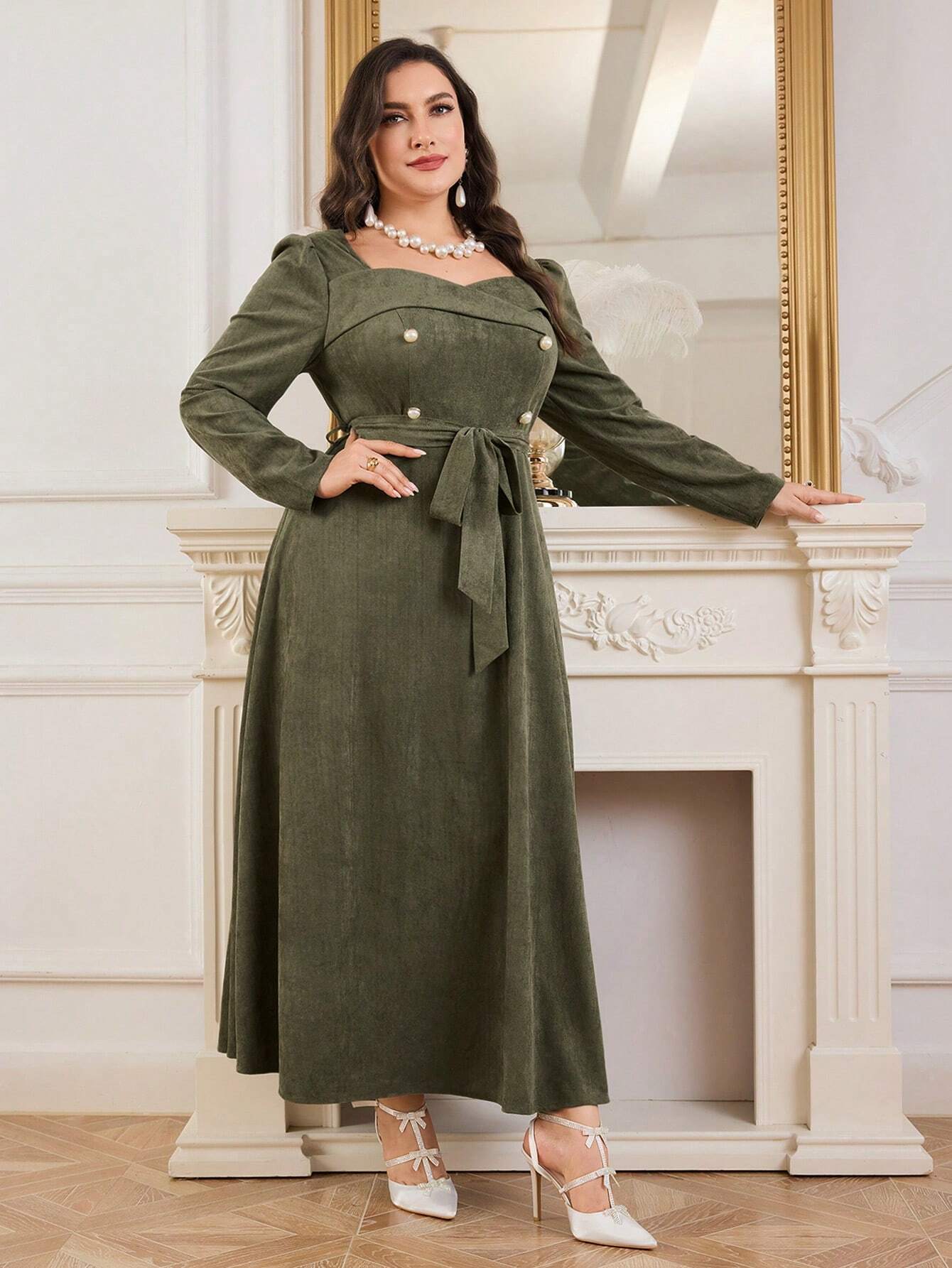 Modelyn Plus Size Sweetheart Belted Evening Dress