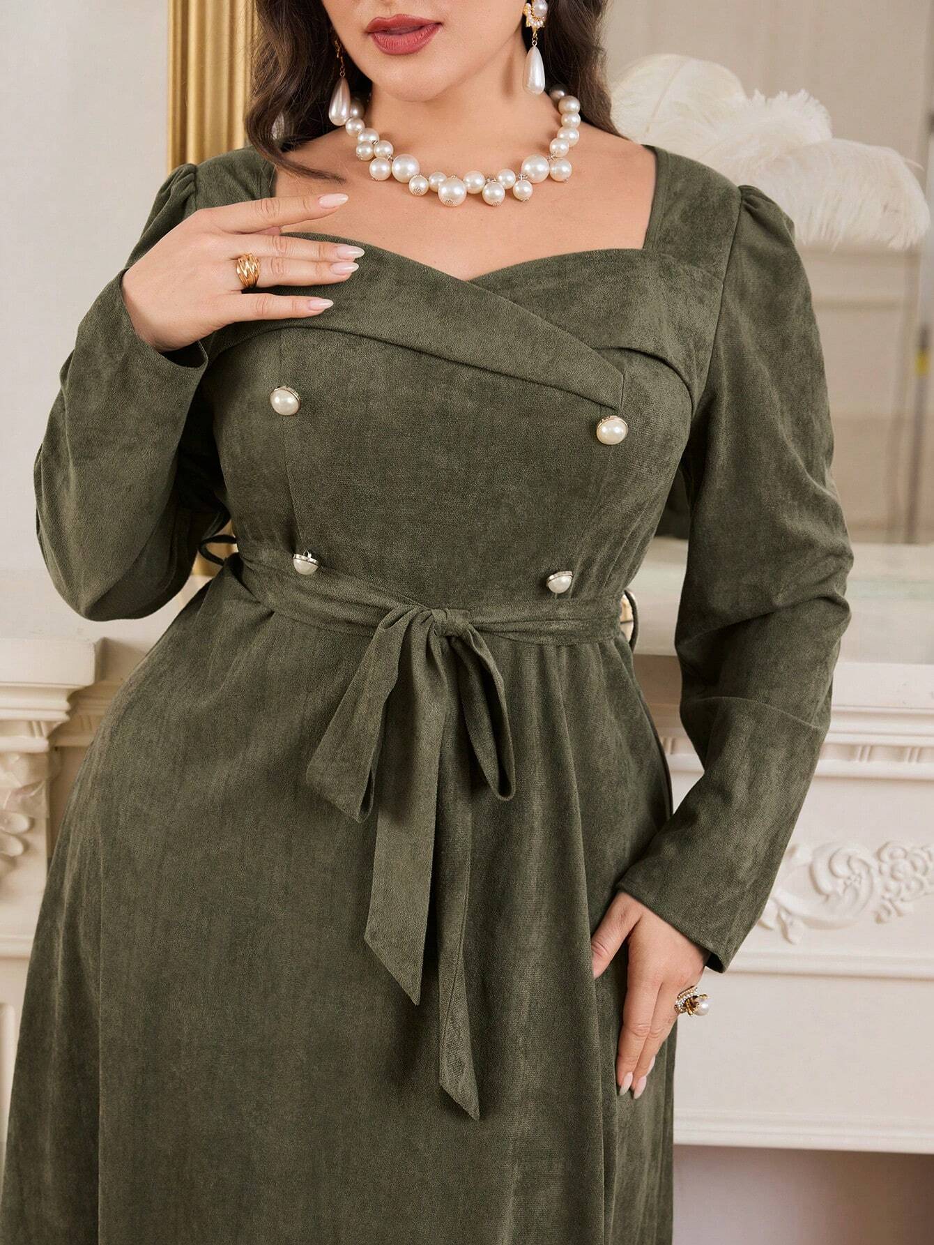 Modelyn Plus Size Sweetheart Belted Evening Dress