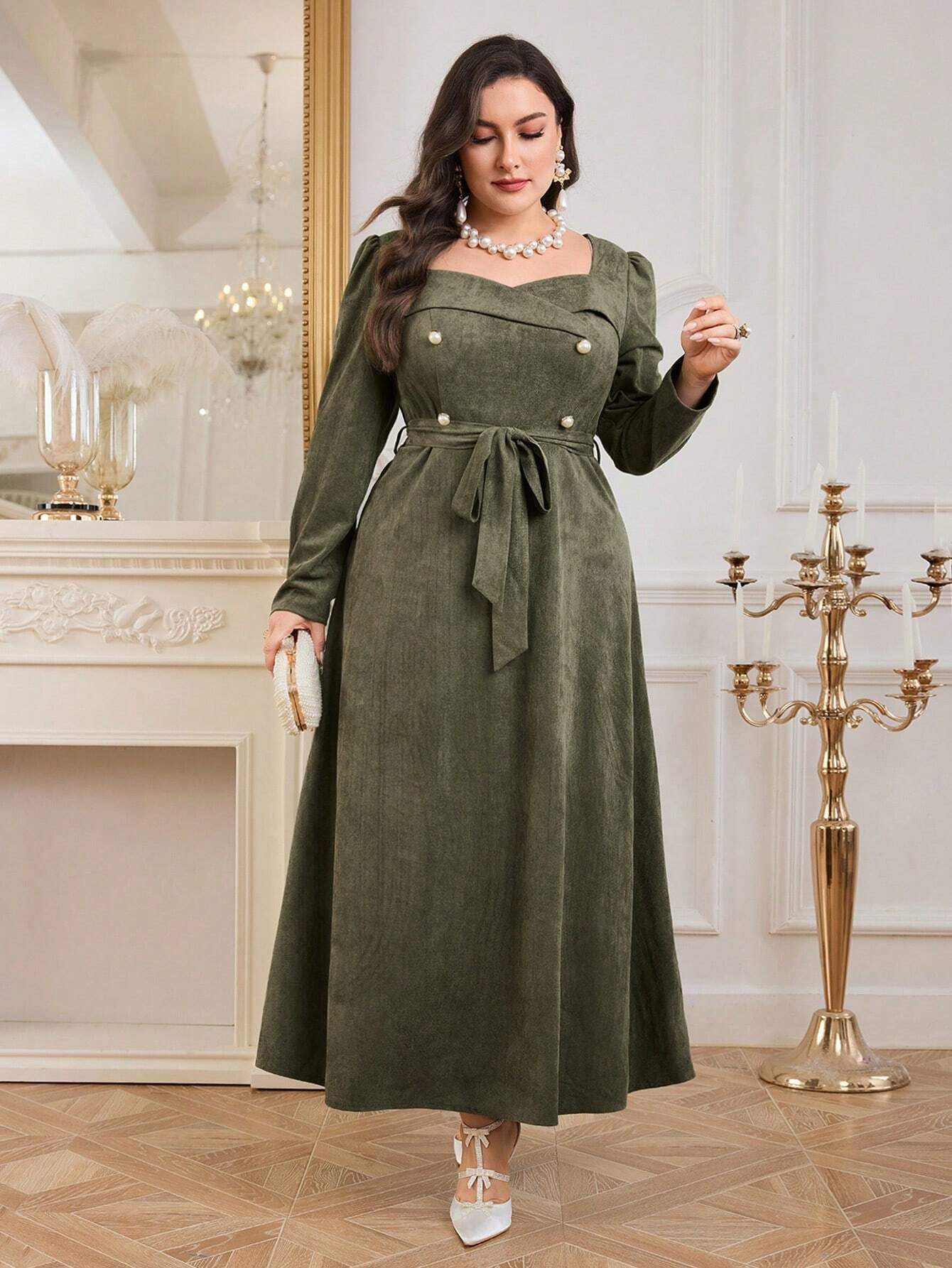 Modelyn Plus Size Sweetheart Belted Evening Dress