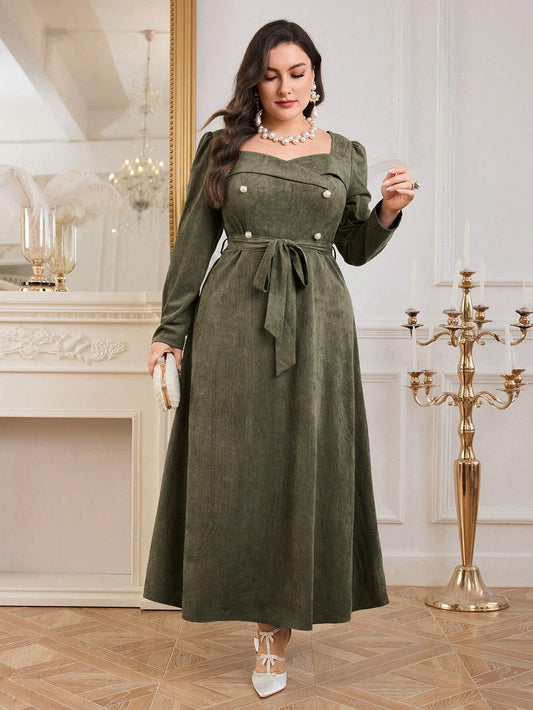 Modelyn Plus Size Sweetheart Belted Evening Dress