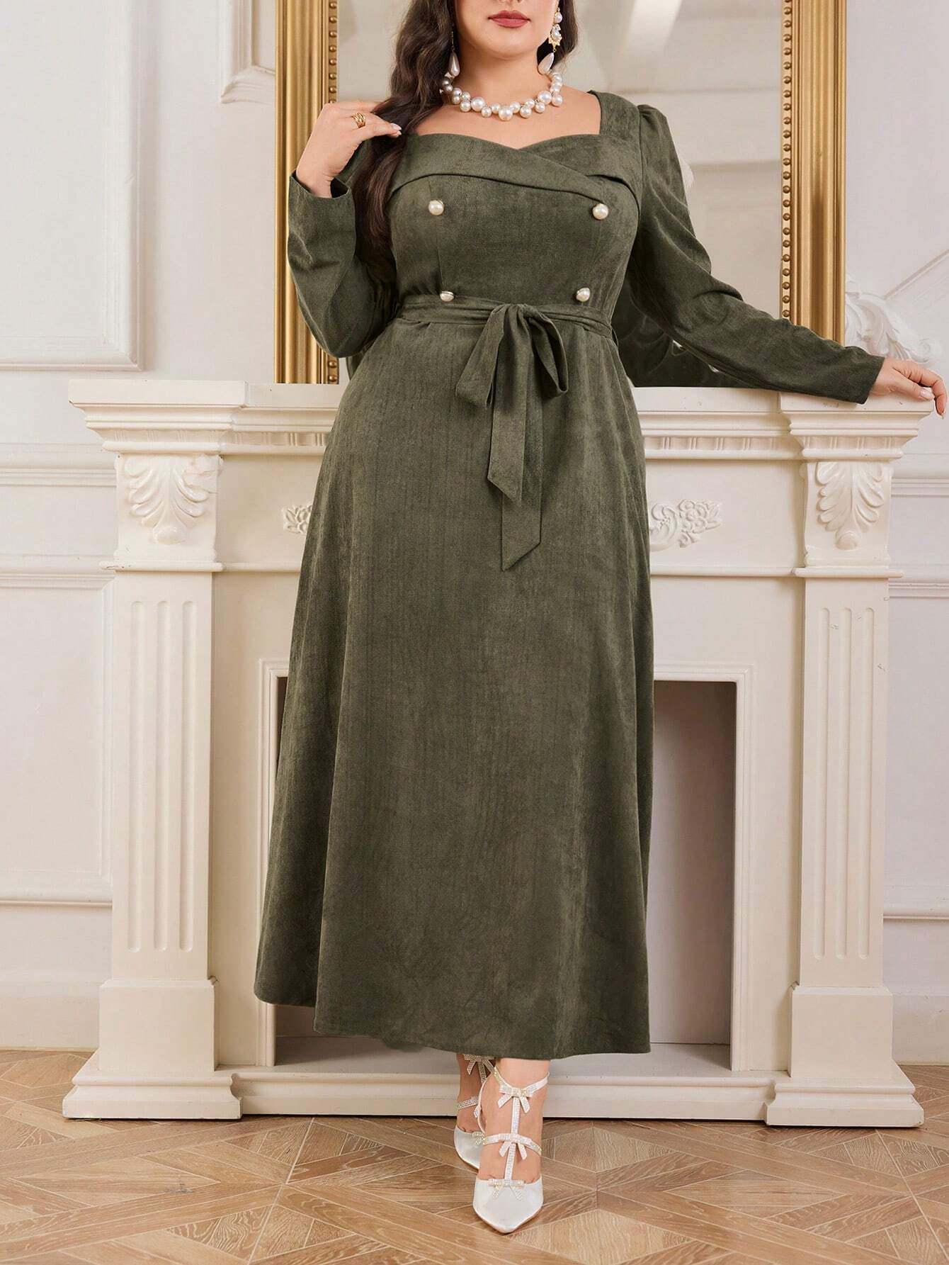 Modelyn Plus Size Sweetheart Belted Evening Dress