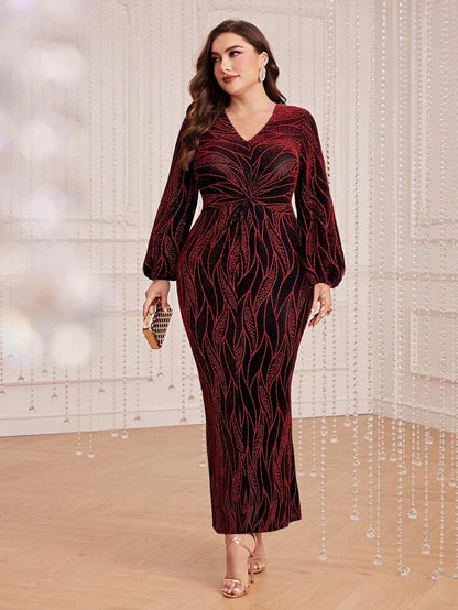 MODELyn V-Neck Knot Detail Evening Maxi Dress