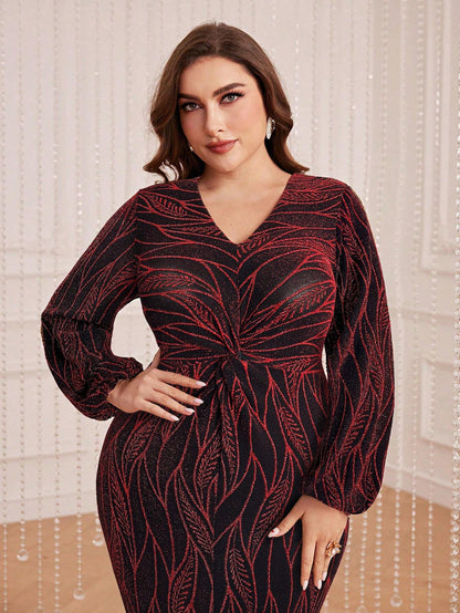 MODELyn V-Neck Knot Detail Evening Maxi Dress