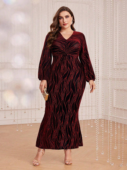 MODELyn V-Neck Knot Detail Evening Maxi Dress