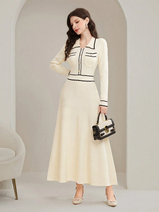 Modelyn Collared Long Sleeve Knit Sweater Dress