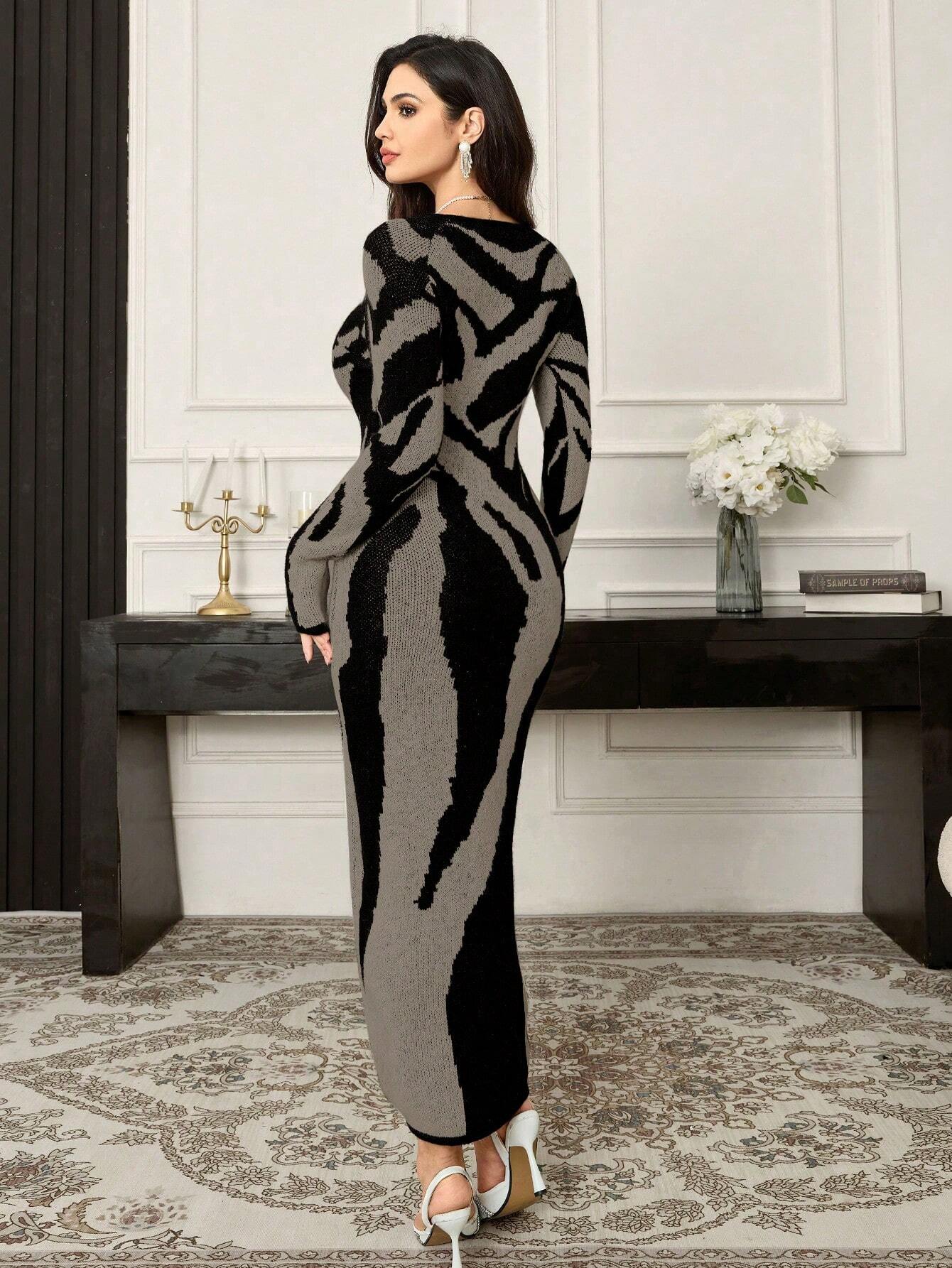 SHEIN Modelyn Graphic Detail Sweater Dress