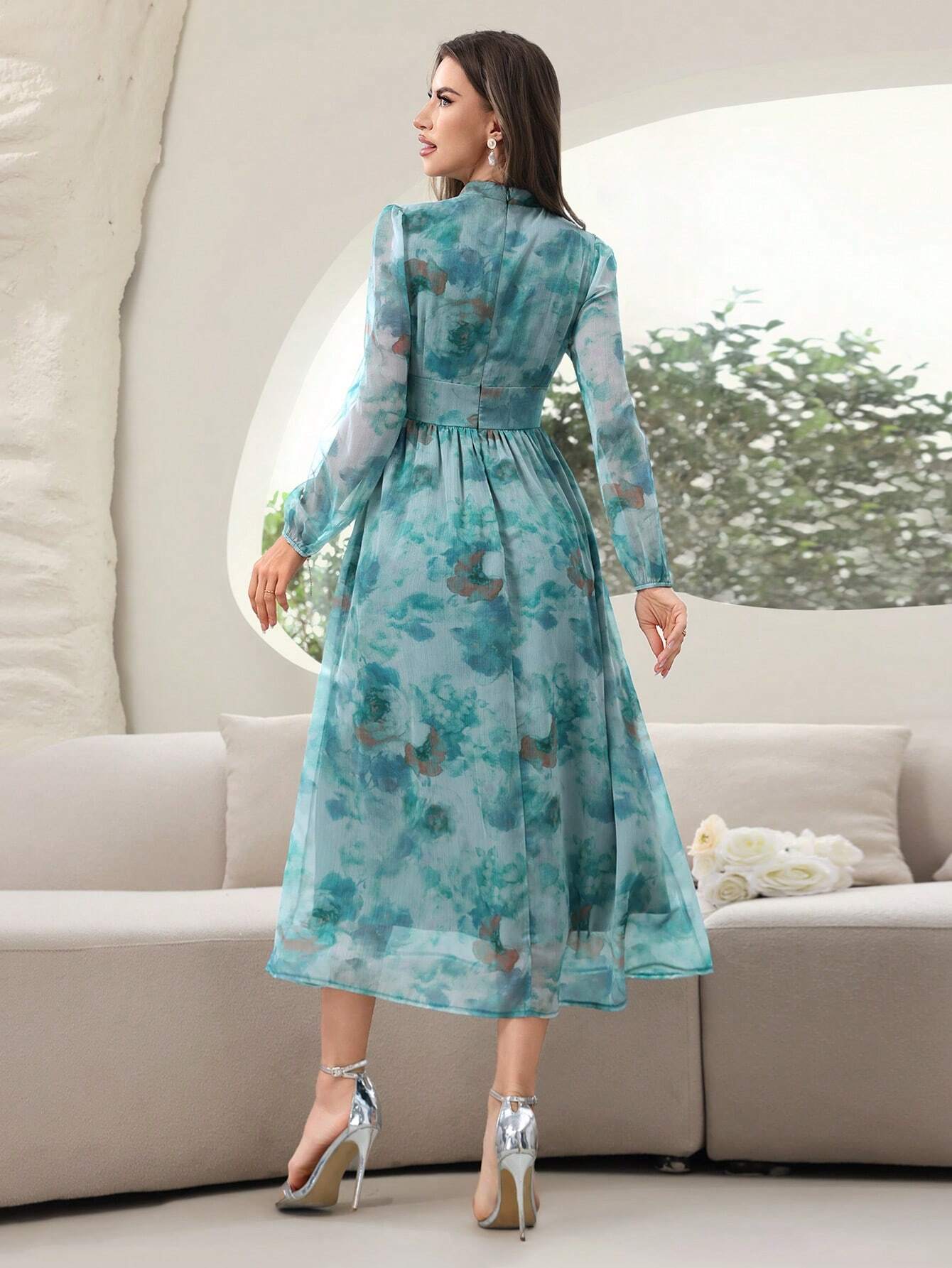 SHEIN MODELYN TIE-DYE MESH SLEEVE DRESS