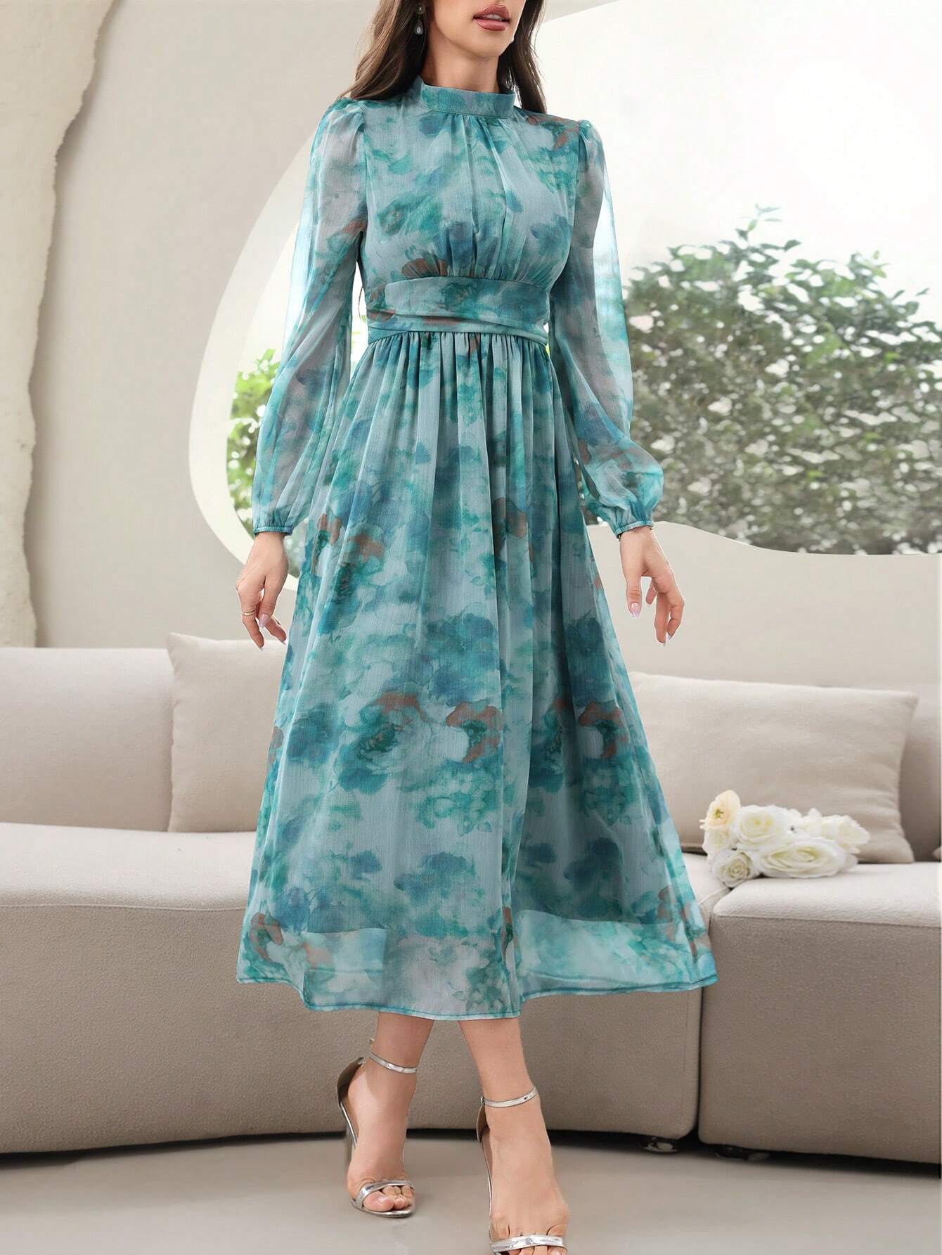 SHEIN MODELYN TIE-DYE MESH SLEEVE DRESS