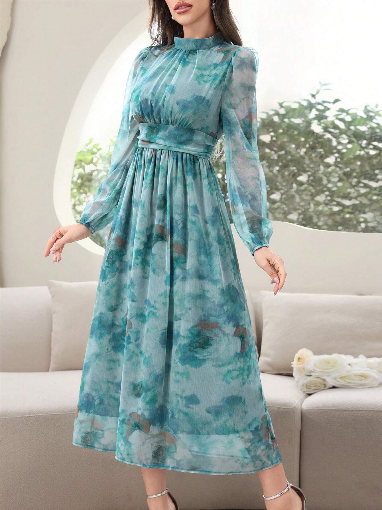 SHEIN MODELYN TIE-DYE MESH SLEEVE DRESS