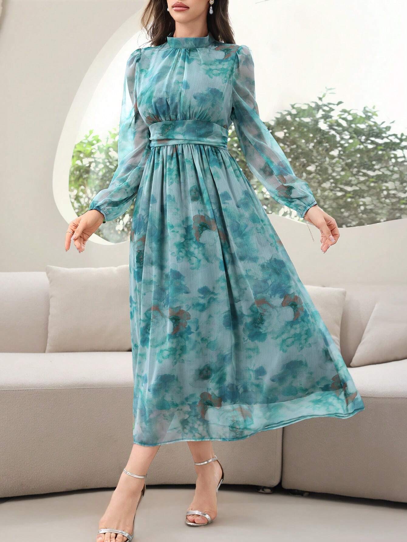 SHEIN MODELYN TIE-DYE MESH SLEEVE DRESS