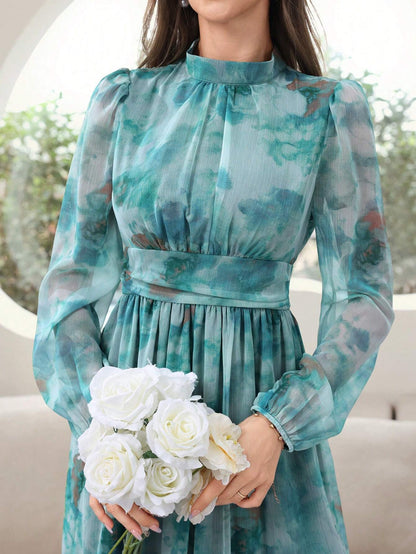 SHEIN MODELYN TIE-DYE MESH SLEEVE DRESS
