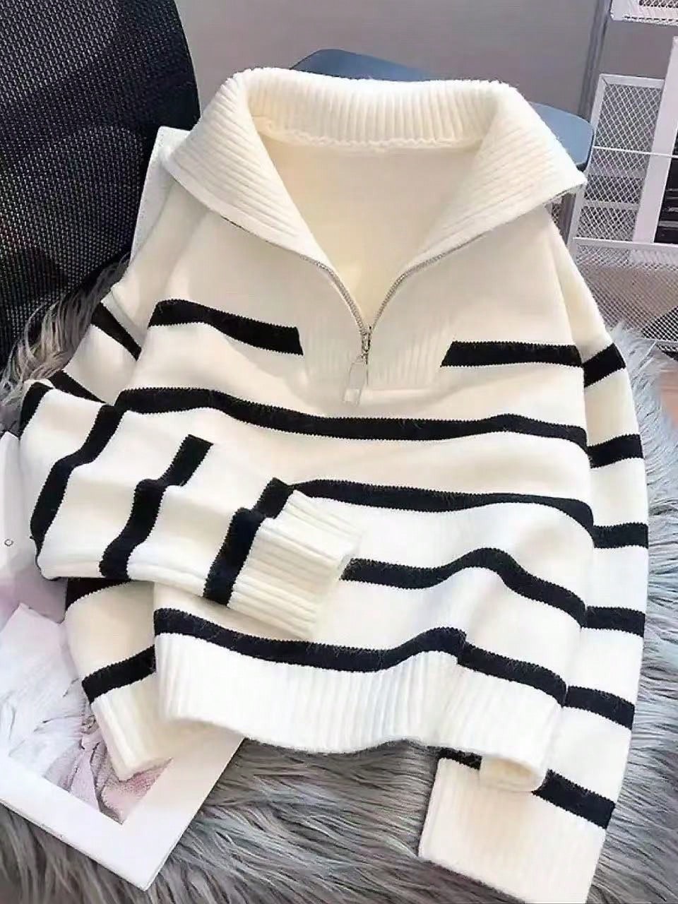 SHEIN Striped Oversized Knit Sweater