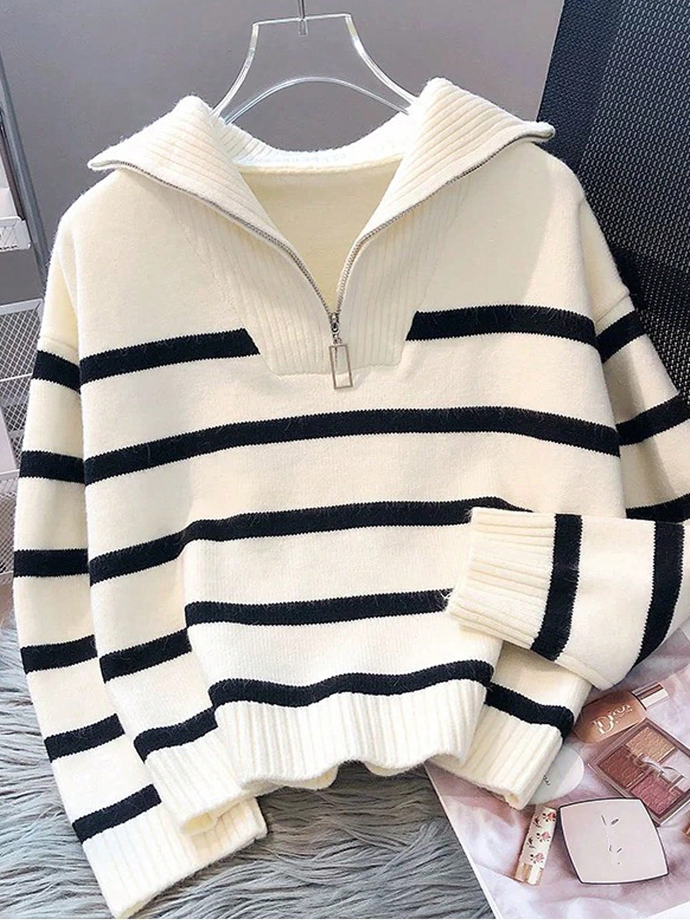 SHEIN Striped Oversized Knit Sweater
