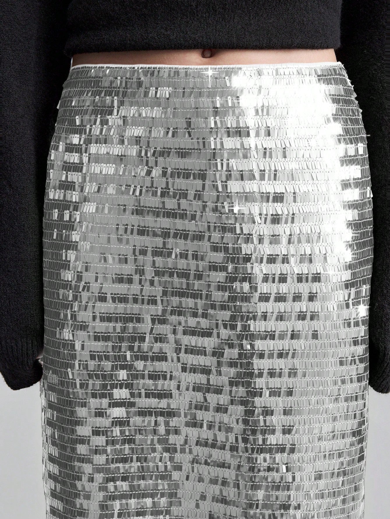 Shein ONTRE SILVER SEQUIN MAXI SKIRT