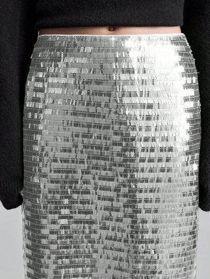 Shein ONTRE SILVER SEQUIN MAXI SKIRT