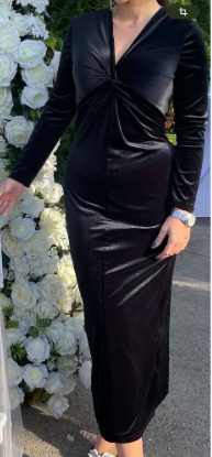 Elegant Solid Color Velvet Twist Detail Bodycon Long Dress