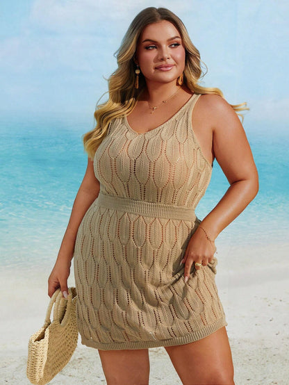 PLUS SIZE SLEEVELESS HOLLOW OUT KNITTED COVER UP