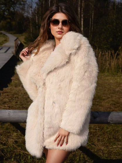 RELISH NOLESS Lapel Neck Fuzzy Coat with Slant Pockets