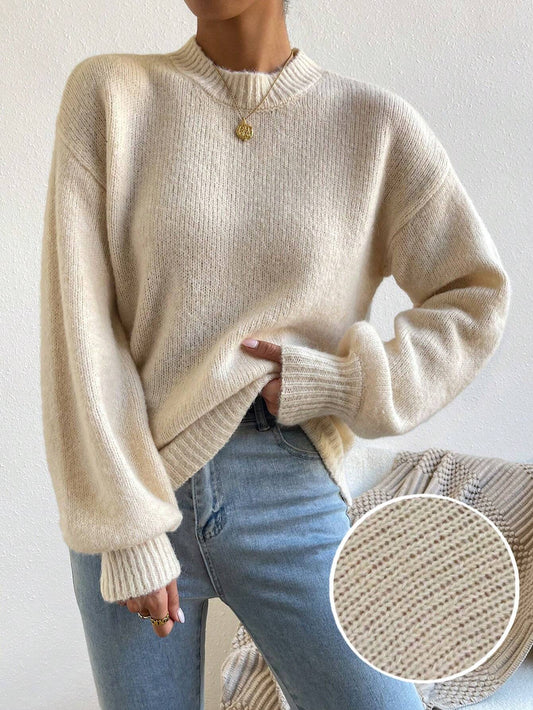 SHEIN Ritzy Row Mock Neck Sweater – Apricot Edition