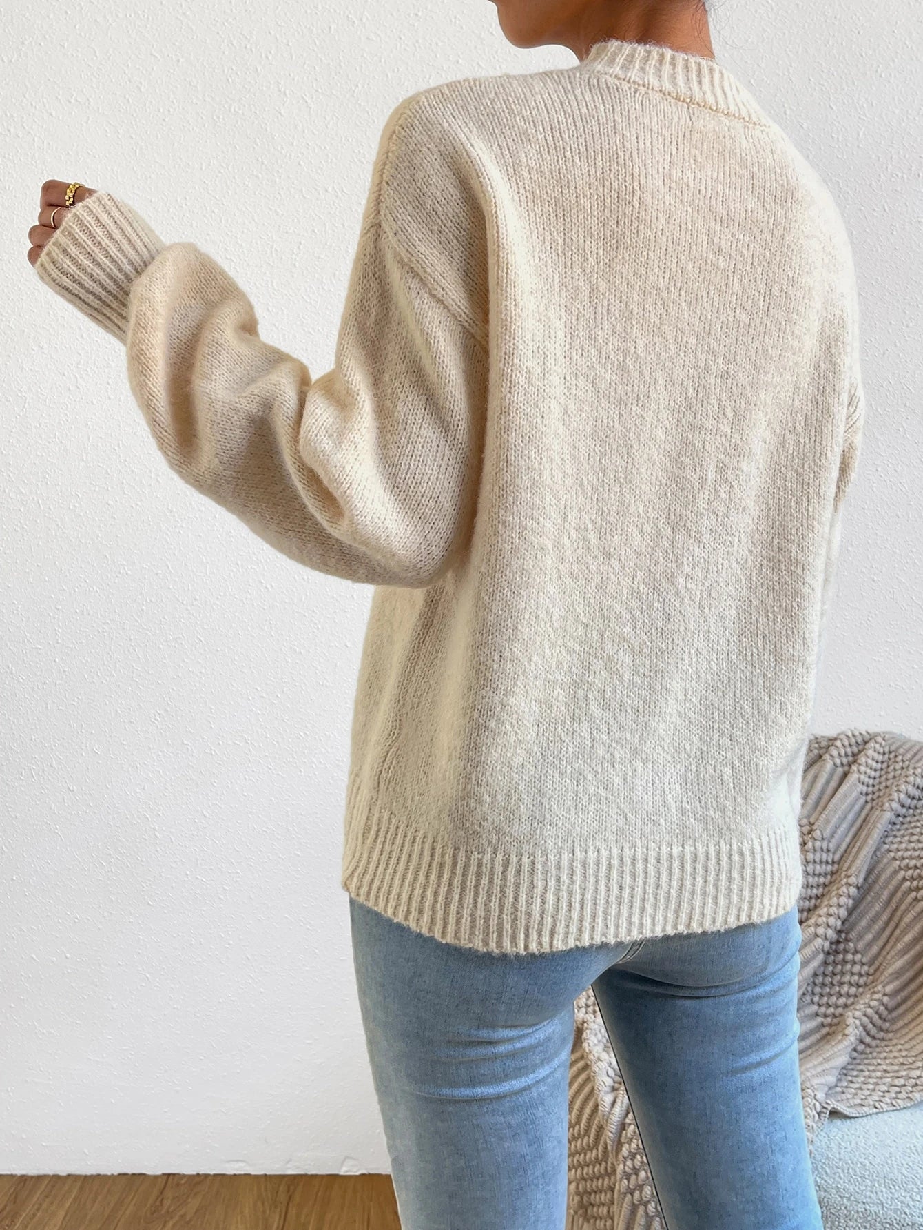 SHEIN Ritzy Row Mock Neck Sweater – Apricot Edition